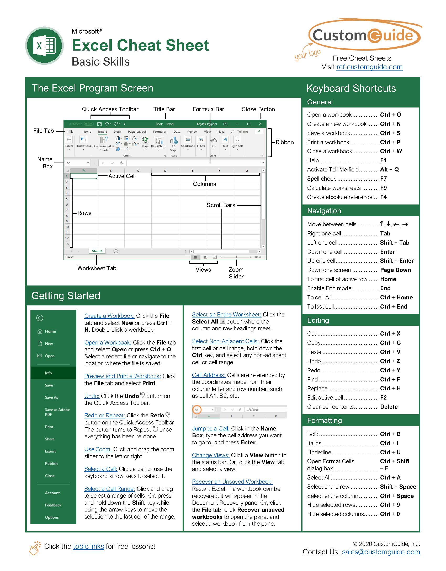 cheat sheet MS excel basic 1