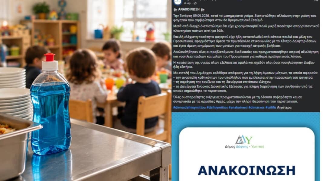 Ελλάδα: Απορρυπαντικό στο φαγητό παιδιών σε παιδικό σταθμό στη Δάφνη - Στο νοσοκομείο τα παιδιά, σφραγίστηκε η κουζίνα, διατάχθηκε ΕΔΕ
