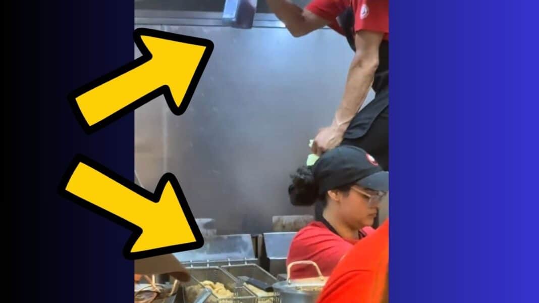 Απίστευτο βίντεο: Εργαζόμενος fast food ψεκάζει τον απορροφητήρα με καθαριστικό πατώντας πάνω στην φριτέζα που τηγανίζει!
