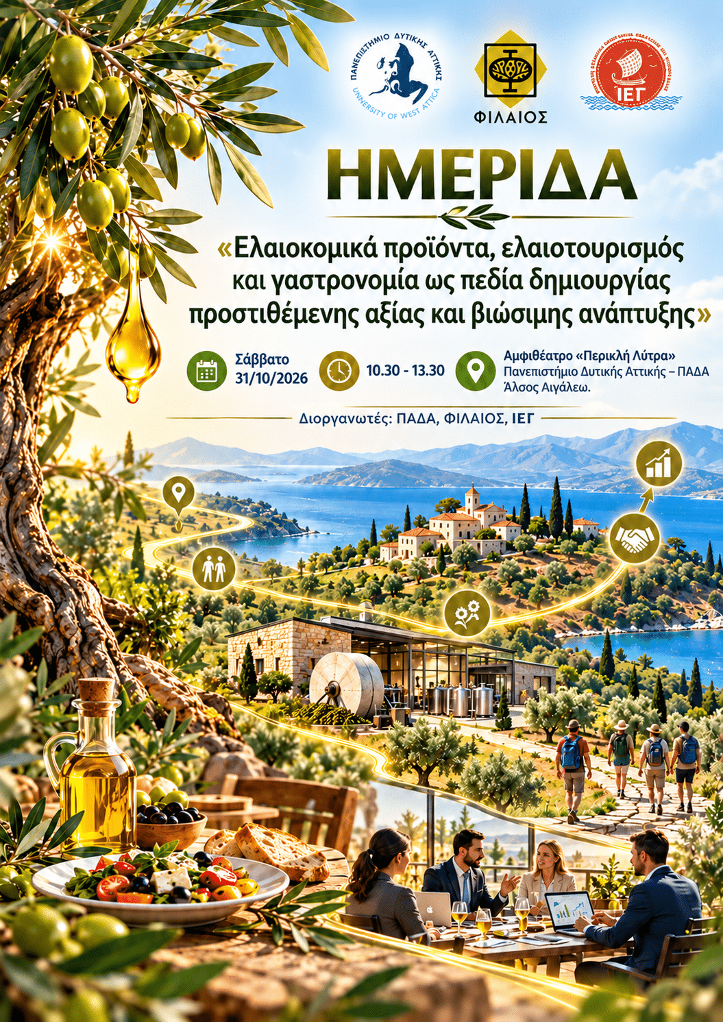 Ημερίδα ΠΑΔΑ, ΦΙΛΑΙΟΣ & ΙΕΓ με θέμα: «Ελαιοκομικά προϊόντα, ελαιοτουρισμός και γαστρονομία ως πεδία δημιουργίας προστιθέμενης αξίας και βιώσιμης ανάπτυξης»